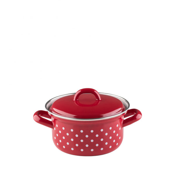 Casserole with lid, Polka-dot red