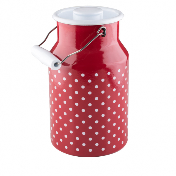 Milk can with lid, Polka-dot red