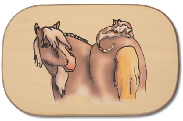 Schneidebrett färbig, Pferd mit Katze